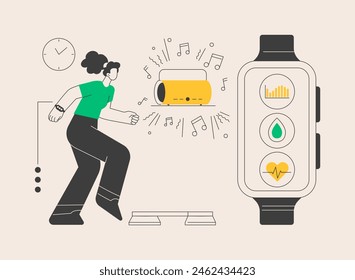 Sport and fitness tracker abstract concept vector illustration. Activity band, health monitor, wrist-worn device, application for running, cycling and every-day training abstract metaphor.
