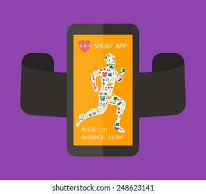 Sport fitness tracking app for running, flat design vector