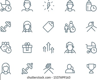 Sport And Fitness Vector Icon Set. Contains Such Icons As Workouts, Challenges, Schedule, Deals, Rewards, Personal Gym Coach And More. 48x48 Pixel Perfect. User Profile Icons.