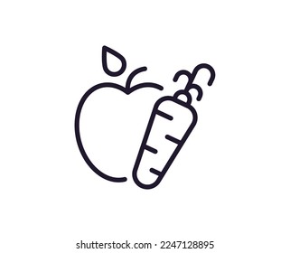 Sport, fitness and weight loss concept. Trendy sign drawn in line style. Perfect for web sites, apps, UI, adverts. Editable stroke. Vector line icon of apple and carrot 