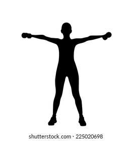 sport fitness woman exercise workout silhouettes, black girl isolated over white background