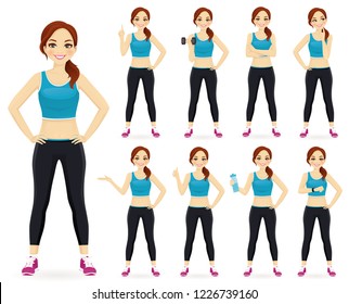 Sport fitness woman in sportswear set isolated vector illustration