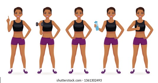 Sport fitness woman in sportswear set isolated vector illustration