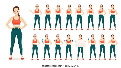 Sport Fitness Woman In Sportswear Set Isolated Vector Illustration