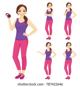 Sport fitness woman in sportswear set isolated vector illustration