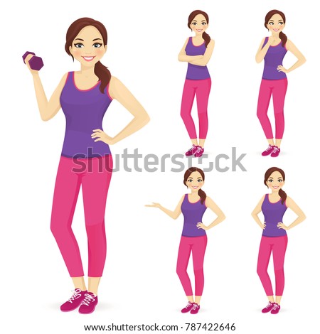 Sport fitness woman in sportswear set isolated vector illustration