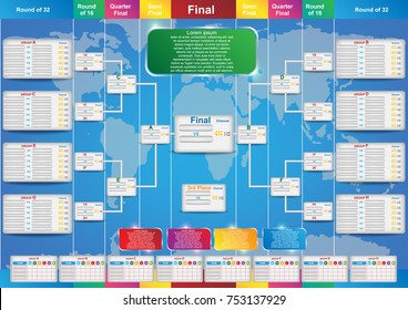 Sport fixture and result template for final round 32 teams competition and schedule live television broadcasting. Vector EPS10