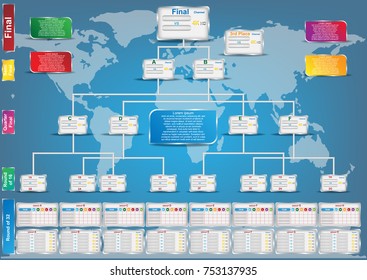 Sport fixture and result template for final round 32 teams competition and schedule live television broadcasting. Vector EPS10