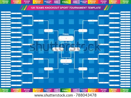 Sport fixture and result template for final round 128 teams knockout competition. Vector EPS10