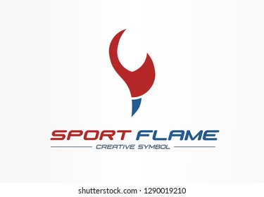 Sport flame creative symbol concept. Energy award fire in torch shape abstract business fitness logo. Activity or flash training, trophy power icon. Corporate identity logotype, company graphic design