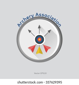 Sport flat icon. Emblem of archery. Sports infrastructure vector. Isometric symbols of archery: target and arrows. Icon for web, app, game, informing, brochure