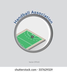 Sport flat icon. Emblem of handball. Sports infrastructure vector. Isometric symbols of handball: field and ball. Icon for web, app, game, informing, brochure