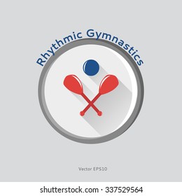 Sport flat icon. Emblem of rhythmic gymnastics. Sports infrastructure vector. Isometric symbols of rhythmic gymnastics: ball and clubs. Icon for web, app, game, informing, brochure