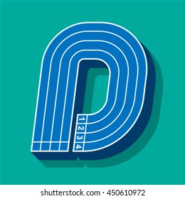 Sport font, letter D, running track, vector.