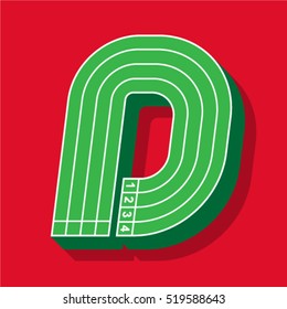 Sport font, letter D, running track, vector.