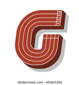 Sport font, letter G, running track, vector.