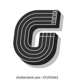 Sport font, letter G, running track, vector.