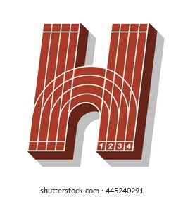 Sport font, letter H, running track, vector.