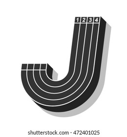 Sport font, letter J, running track, vector.