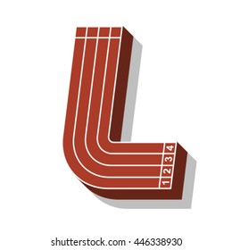 Sport font, letter L, running track, vector.