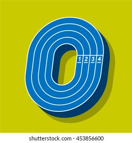 Sport font, letter O, running track, vector.