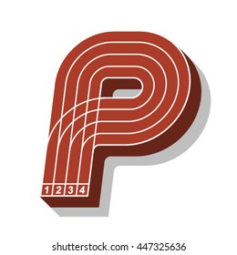 Sport font, letter P, running track, vector.