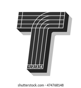 Sport font, letter T, running track, vector.