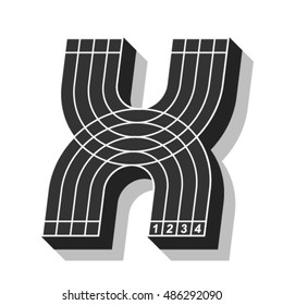 Sport font, letter X, running track, vector.