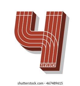 Sport font, number 4, running track, vector.