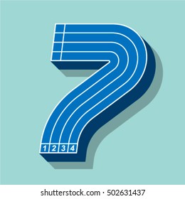 Sport font, number 7 , running track, vector.