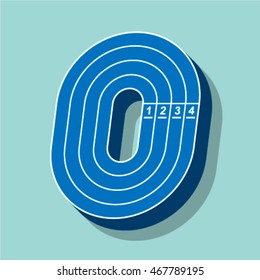 Sport font, number zero , running track, vector.