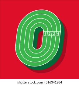 Sport font, number zero , running track, vector.