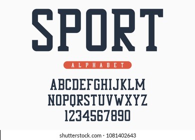 Sport Font, Original College Alphabet. Athletic Style Letters And Numbers For Sportswear, T-shirt, University Logo. Vintage Varsity Typeface. Vector Illustration.