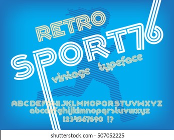 Sport font. Retro poster Vintage typeface. Line Alphabet. Type letters and numbers