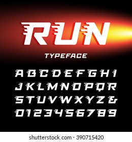 Sport Font. Vector Alphabet With Tail Effect Letters And Numbers