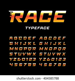 Sport Font. Vector Alphabet With Tail Effect Letters And Numbers.
