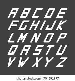 Sport font. Vector english simple alphabet. White incline latin letters.