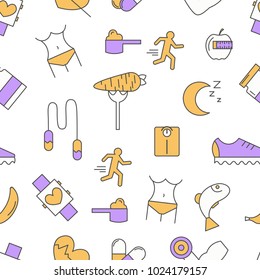 Sport food seamless pattern. Vector modern thin line flat design. Healthy lifestyle, weight loss, dieting concept.