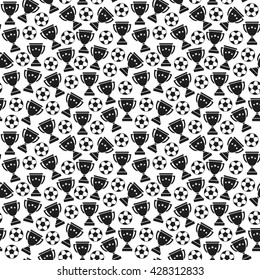 Sport football balls and cups seamless pattern for european championship.