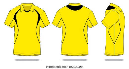 Sport Football Shirt Yellow-Black Design Vector.Front, Back And Side View.