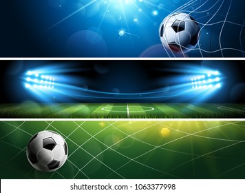 Sport Football or Soccer Banners in dark color. Vector illustration