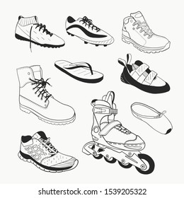 Sport footwear collection - hand-drawn vector illustration