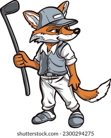 sport funny animal fox  playing golf