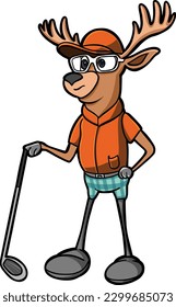 sport funny animal  moose playing golf