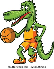 sport funny crocodile playing basketball 