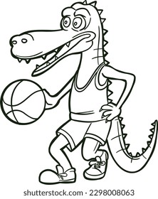 sport funny crocodile playing basketball 
