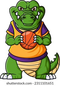 sport funny crocodile playing basketball of illustration