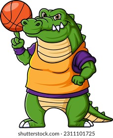 sport funny crocodile Playing basketball of illustration