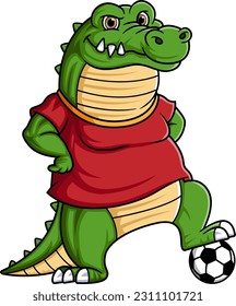 sport funny crocodile Playing football of illustration