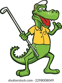 sport funny crocodile playing golf